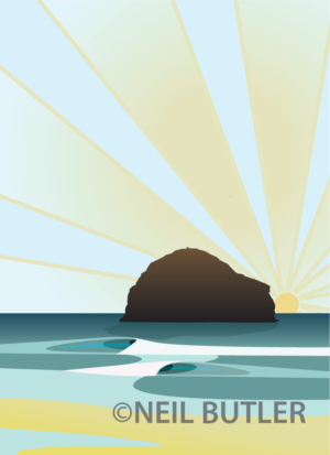 Trebartwith strand (Gull Rock) portrait card
