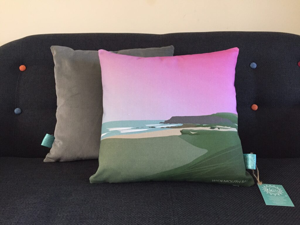 Cushion with graphic design of Widemouth bay