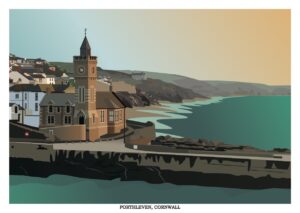 porthleven clocktower landscape print